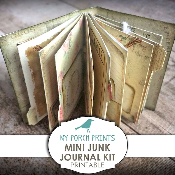 Mini Junk Journal, Ephemera, Printable, Vintage, Craft Kit, Miniature, Book, Shabby, Junk Journal Kit, My Porch Prints, Digital Kit