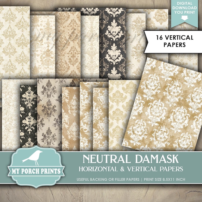 House Backing Paper Neutral Damask Papers Junk Journal, Neutral, Backing, Extra, Pages ...