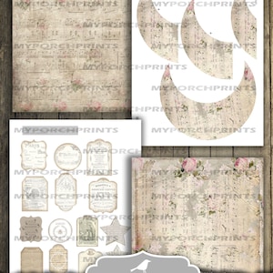 May include: Printable moon pocket insert with a vintage aesthetic. The design features sheet music, roses, and various labels. Approximate size is 5 x 6.25 inches. Includes the text "Instant Download You Print".
