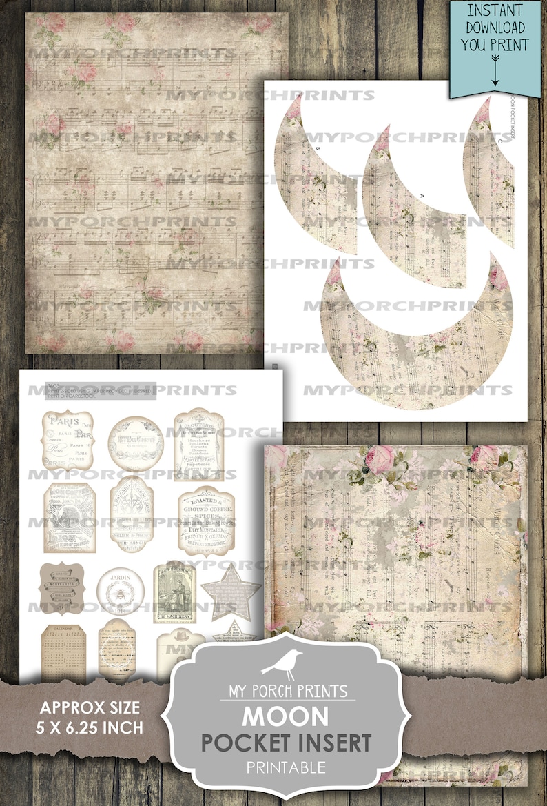 Moon, Pocket, Junk Journal, Insert, Kit, Dream Journal, Tags, Stars ...