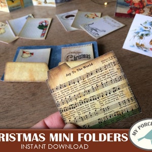 Christmas Mini File Folders, Scrapbook Kit, Junk Journal Kit, Notecards ...