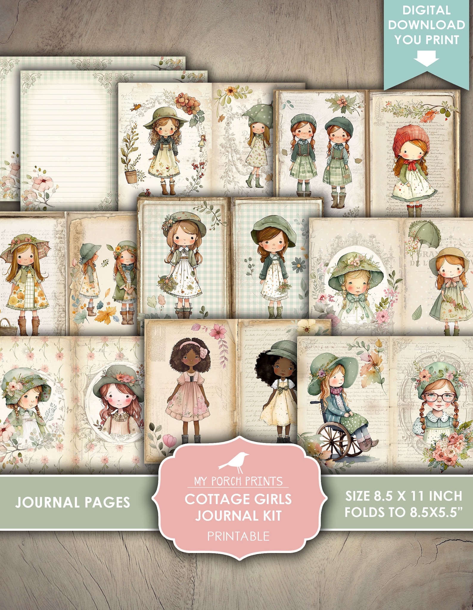 Junk Journal, Cottage Girls, Kit, Shabby, Children, Country, Little ...