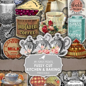Junk Journal Ephemera, Fussy Cut, Receita Junk Journal, Assando, Cozinha, Cozinhando, Chá, Retro, Para Imprimir, Minhas Impressões de Varanda, Download Digital