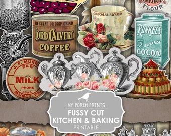 Junk Journal Ephemera, Fussy Cut, Recipe Junk Journal, Baking, Kitchen, Cooking, Tea, Retro, Printable, My Porch Prints, Digital Download