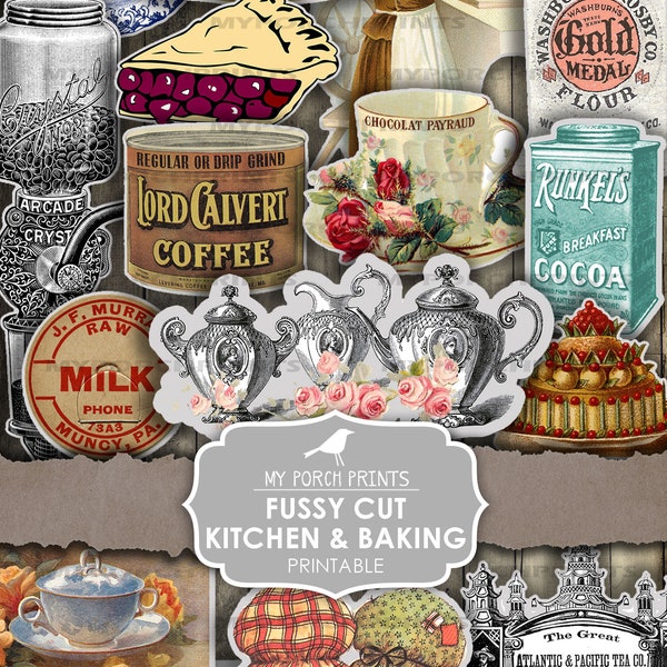 Junk Journal Ephemera, Fussy Cut, Recipe Junk Journal, Baking, Kitchen, Cooking, Tea, Retro, Printable, My Porch Prints, Digital Download