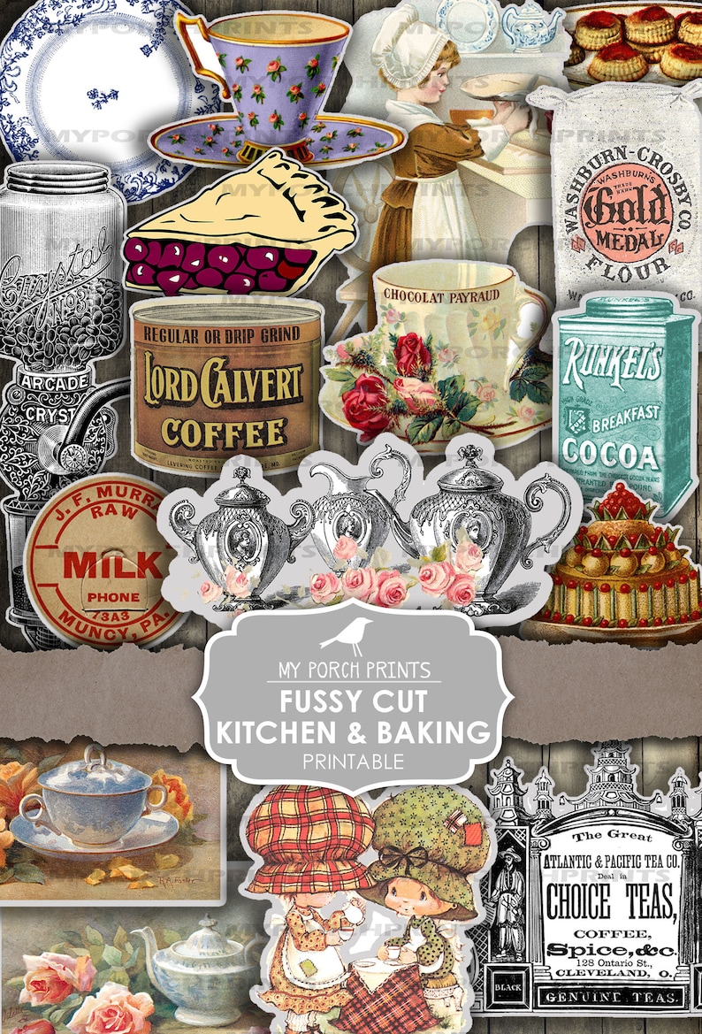 Junk Journal Ephemera, Fussy Cut, Recipe Junk Journal, Baking, Kitchen, Cooking, Tea, Retro, Printable, My Porch Prints, Digital Download image 1