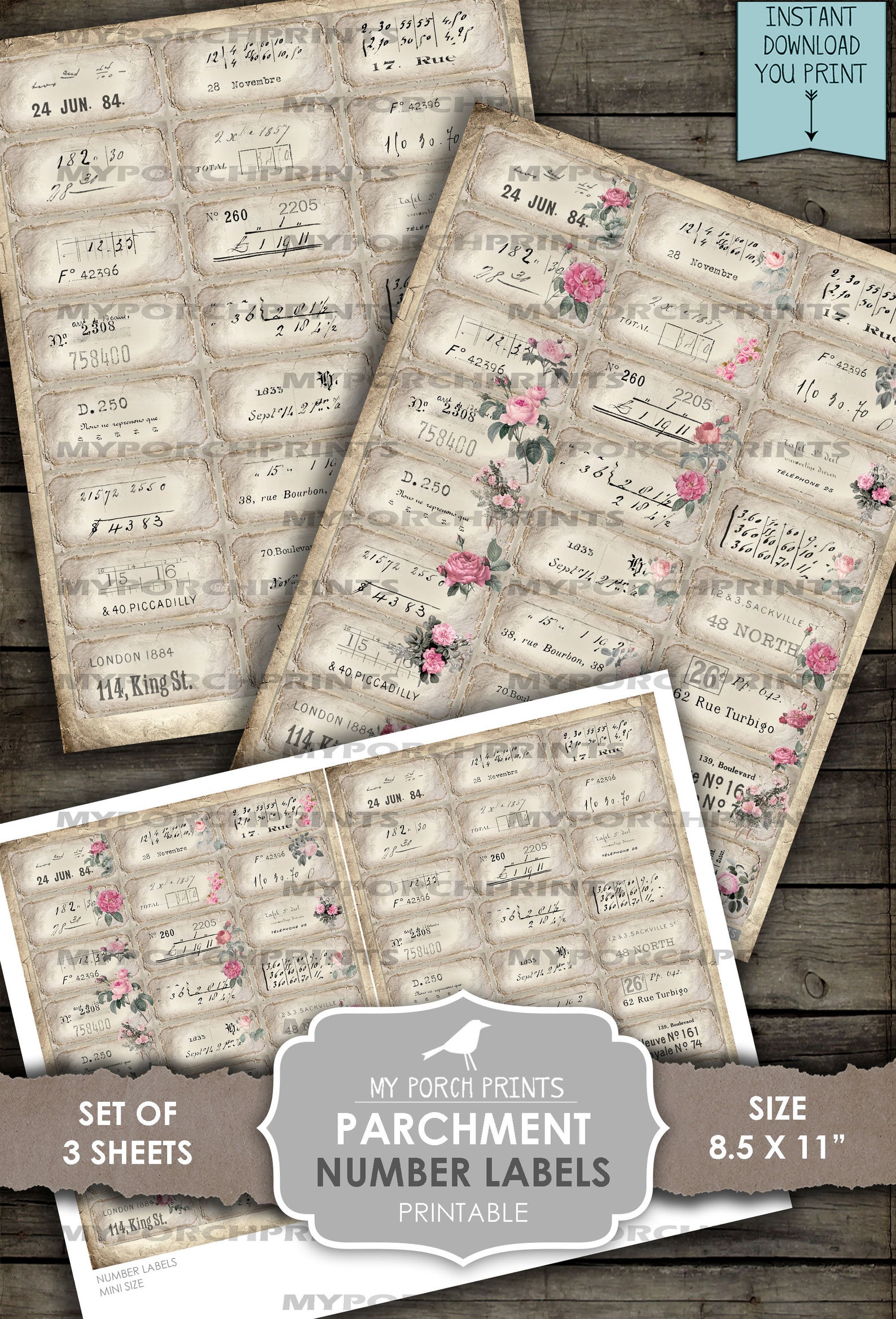 Parchment Number Labels Junk Journal Definition Script Etsy