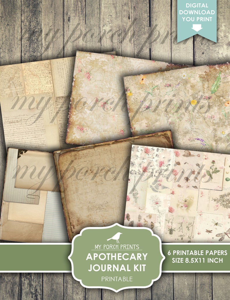 Junk Journal Kit, Apotekare, Natur, Örter, Läkning, Cottagecore, Vetenskap, Steampunk, Shabby, Min veranda-tryck, Digital nedladdning, Utskrivbar bild 7