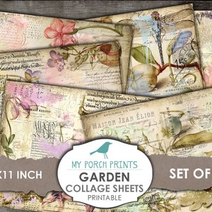 Garten Collage Sheet, Journal Seite, Aquarell, Meine Porch Drucke, Scrapbook, Ephemera, Junk Journal Kit, Karte, Download, bedruckbares Papier