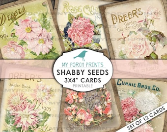 Junk Journal, Ephemera, Shabby, Seed Cards, Garden, Pack, Post Card, Collage Sheet, Digital Download, Flowers, Kit, Tag, Vintage, Printable