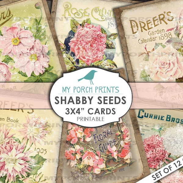 Junk Journal, Ephemera, Shabby, Seed Cards, Garden, Pack, Post Card, Collage Sheet, Digital Download, Flowers, Kit, Tag, Vintage, Printable