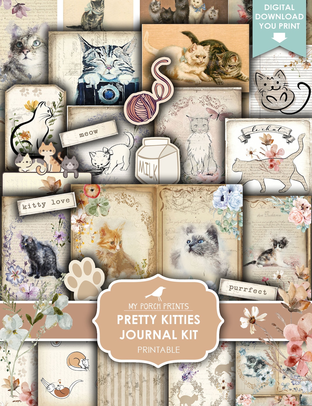 Junk Journal Kit Pretty Kitties Cat Kitten Kitty Pets - Etsy