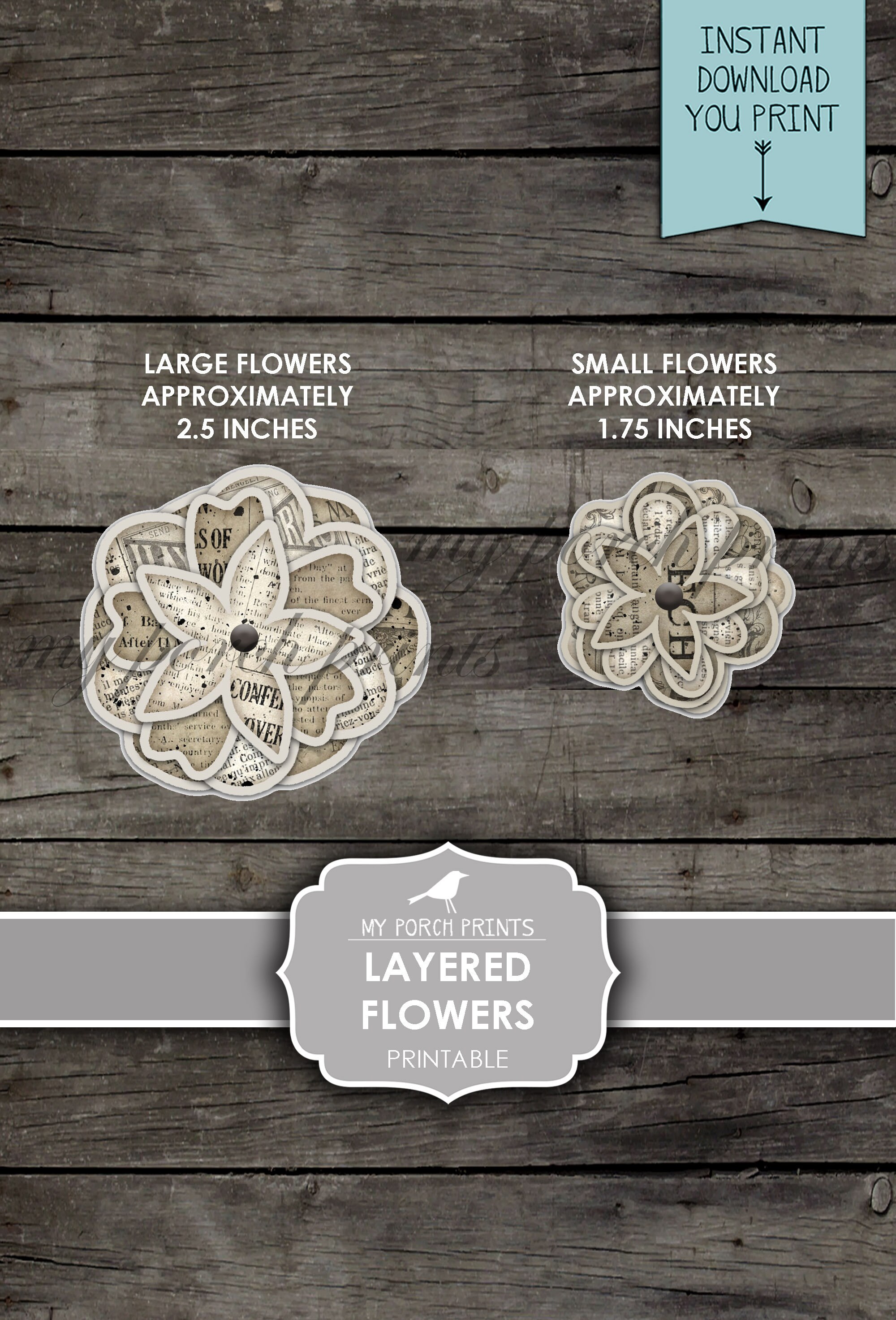 Layered Flowers, Junk Journal, Ephemera, Printable, My Porch Prints ...