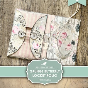 Skräpjournal, Folio, Fjäril, Shabby, Grunge, Vintage, Mapp, Rosa, Medaljong, Min veranda-utskrifter, Insats, Digitalt kit, Nedladdning, Utskrivbar bild 2