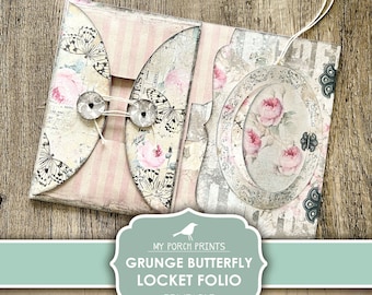 Junk Journal, Folio, Butterfly, Shabby, Grunge, Vintage, Folder, Pink, Locket, My Porch Prints, Insert, Digital Kit, Download, Printable