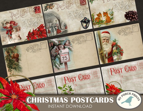 Christmas Postcards, Pocket Letter, ATC, card, Christmas Tags, gift tag, Scrapbook, junk journal, December daily, printable, embellishment