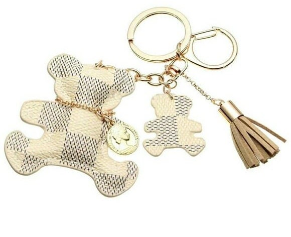 Teddy Bear Shaped Louis Vuitton Style Damier Keychain/Bag Charm (With  Strap)