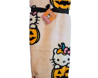 Coperta in pelliccia sintetica di coniglio Hello Kitty Halloween 50" x 70" rosa zucca morbida, accogliente e morbida, coperta doppia, decorazione autunnale, zucche,