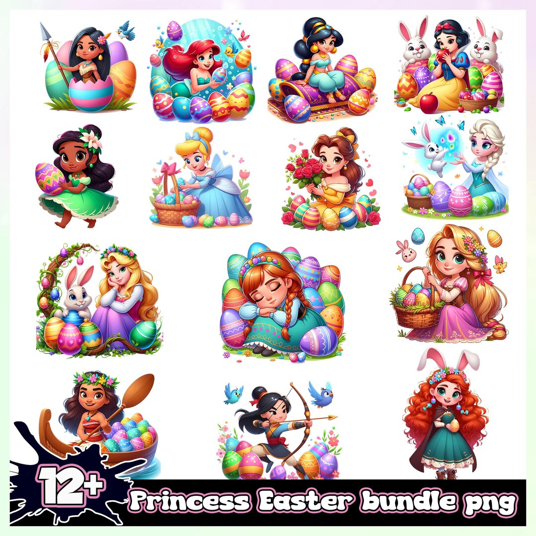 Easter Cartoon Princess Png Bundle, Cartoon Easter Png, Happy Easter ...