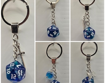 D20 Blue glitter keychain