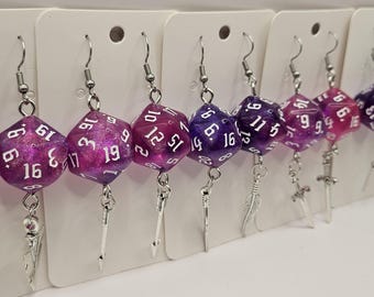 D20 Glitter pink earrings B