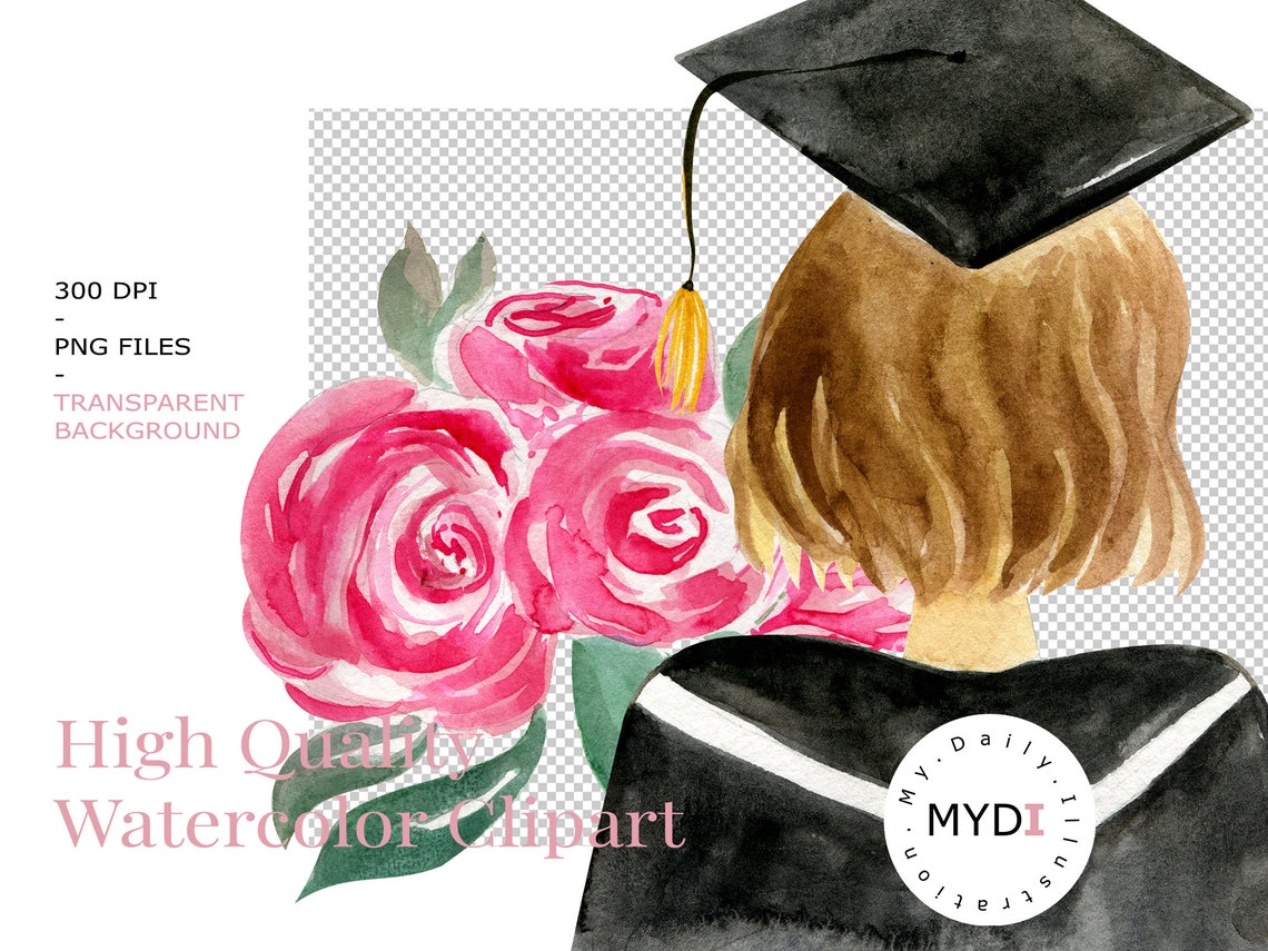 Watercolor graduation png clipart for graduation gift for her Etsy