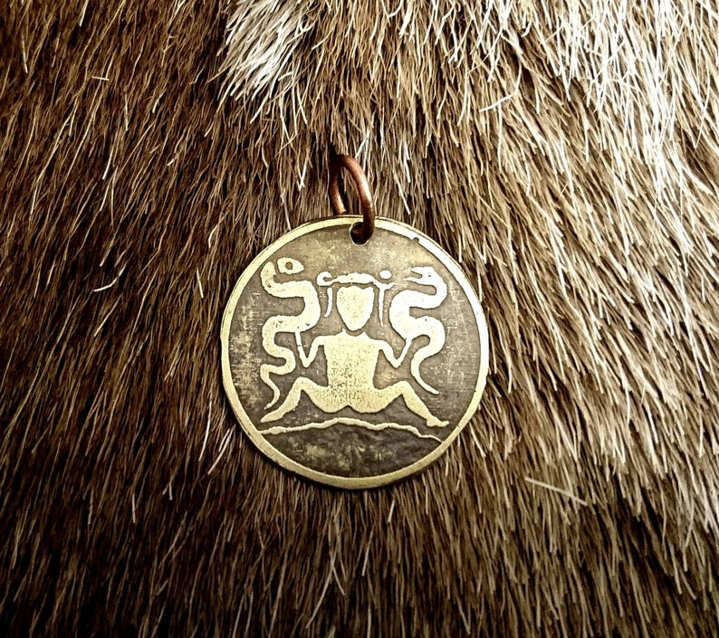 Ormgudinna The Lady of the Beasts snake serpent Norse Goddess Pendant in Copper or Brass Viking, Heathen, Pagan