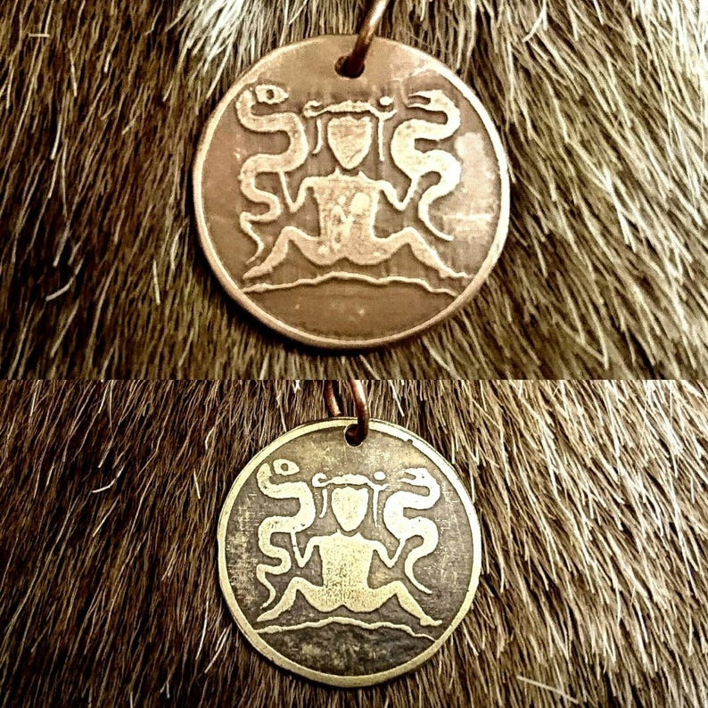 Ormgudinna The Lady of the Beasts snake serpent Norse Goddess Pendant in Copper or Brass Viking, Heathen, Pagan