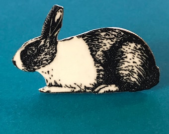 Schwarz und weiß Hase Kaninchen Brosche oder Pin