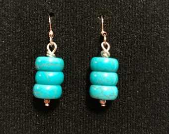 Turquoise Drop Silver French Hook Earrings