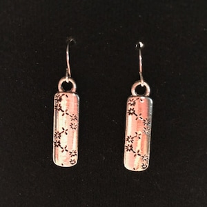 Tiny Flowers on a Vine Etched on Siver Bars with French Hook Dangle Earrings