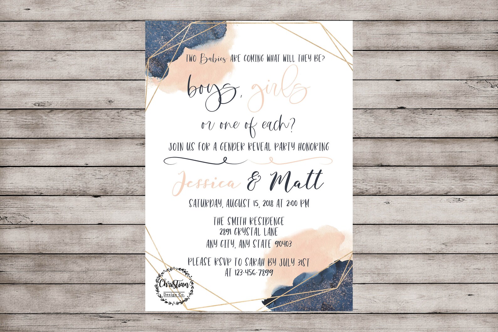 Twins Gender Reveal Invitation Twin Gender Reveal Invite Etsy