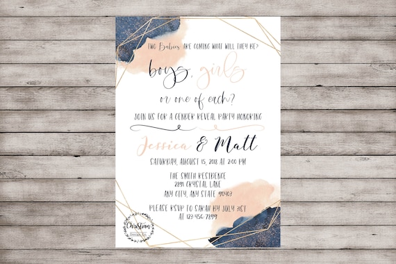 Twins Gender Reveal Invitation, Twin Gender Reveal Invite, Twins Gender Party, Twin Baby Invitation, Gender Reveal Invite, Reveal Party Twin