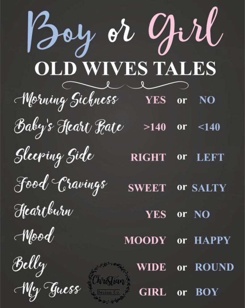 gender reveal sign gender reveal chart old wives tales etsy