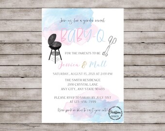 Baby Q Gender Reveal Invitation, Gender Reveal Invite, BBQ Reveal Invitation, BBQ Gender Reveal, Baby Reveal Invite, Gender Reveal Ideas