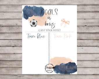 Goals or Bows, Soccer Gender Reveal, Soccer Reveal, Gender Reveal Decor, Gender Reveal Ideas, Navy Blue and Blush Gender Reveal Poster
