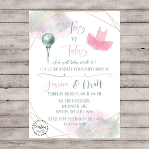 Golf Gender Reveal, Tees or Tutus Invitation, Gender Reveal Invitation, Gender Reveal Invite, Golf Reveal Invite, Golf Baby Reveal