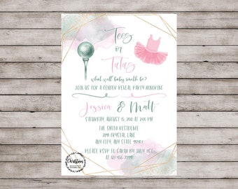 Golf Gender Reveal, Tees or Tutus Invitation, Gender Reveal Invitation, Gender Reveal Invite, Golf Reveal Invite, Golf Baby Reveal