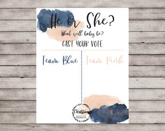 Navy Blush Gender Reveal Ideas, Navy Blue and Pink Gender Reveal Sign, Gender Reveal Games, Gender Reveal Decorations,  He Or She Printable