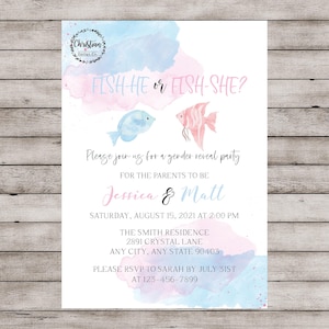 Fishing Gender Reveal Invitation, Fish he or fish she Gender Reveal Invite, Fish Reveal Invitation, Baby Reveal Invite, Gender Reveal Ideas