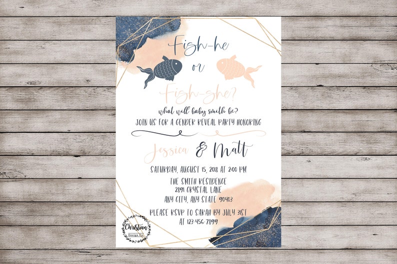 Fishing Gender Reveal Invitation Fish He or Fish She Gender Etsy UK