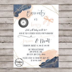 Burnouts or Bows Gender Reveal Invitation, Burnouts or Bows Gender Reveal Invite, Reveal Invitation, Baby Reveal Invite, Gender Reveal Ideas