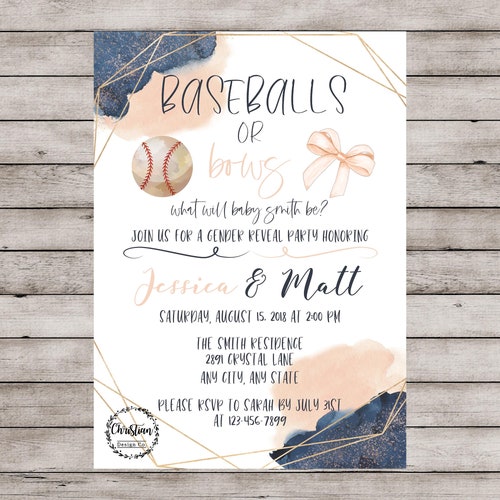 Ball or Bows Gender Reveal Party Invitation Baseball or Etsy