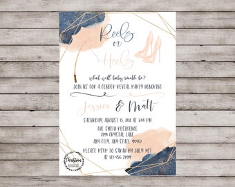Reels or Heels Gender Reveal Invitation, Fishing Gender Reveal Invitation, Blush Navy Gender Reveal Invitation, Gender Reveal Invite