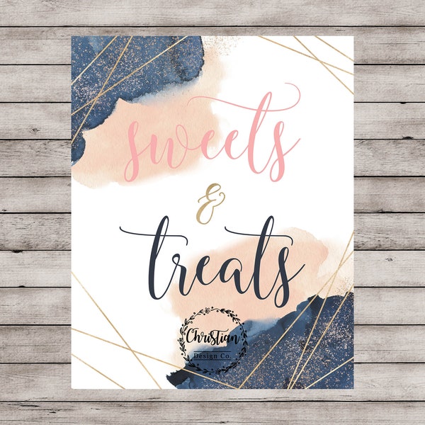 Sweets and Treats Sign, Gender Reveal Decorations, Navy Blue and Blush Sweets Table Sign, Sweets Shower Sign, Blush Navy Gender Reveal