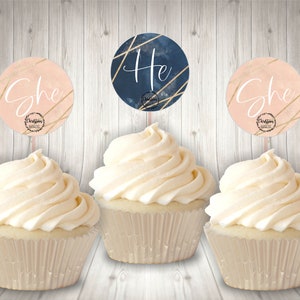 Gender Reveal Cupcake Toppers, Gender Reveal Topper, Team Boy Team Girl Cake Toppers, Navy and Blush Gender Reveal, Gender Reveal Decor
