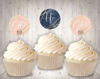 Gender Reveal Cupcake Toppers, Gender Reveal Topper, Team Boy Team Girl Cake Toppers, Navy and Blush Gender Reveal, Gender Reveal Decor
