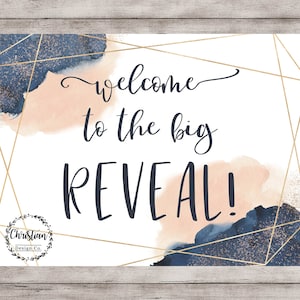 Navy and Blush Gender Reveal Sign, Reveal Welcome Sign Printable, Rose Gold Gender Reveal Print, Baby Reveal Ideas, Pregnancy Reveal