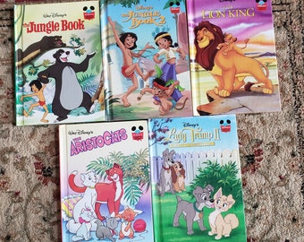 Lot de 5 Le monde merveilleux de la lecture de Disney, 1993-2003, Le livre de la jungle 1 et 2, Le Roi Lion, Les aristocrates, La Dame et le Clochard II