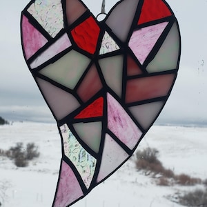 Glasmalerei-Herz, Rot, Pink, Weiß, Klar, handgemacht